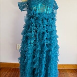 Strapless Teal Ruffle Dress